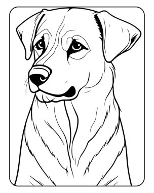 Çocuk aktiviteleri ve evcil hayvan temalı tasarımlar için şirin köpek çizimi ideal.