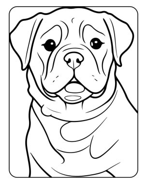 Çocuklar için harika bir buldog boyama sayfası. Eğlenceli, basit köpek çizimi..