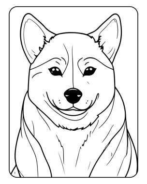 Şirin Shiba Inu köpek portresi boyama kitapları ve aktiviteleri için mükemmel..