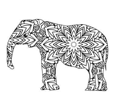 Karmaşık fil mandala sanat eserleri yetişkin boyama kitapları ve yaratıcı projeler için mükemmel..