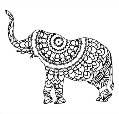 Karmaşık fil mandala tasarımı yetişkin boyama kitapları veya sanatsal baskılar için mükemmeldir..