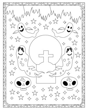 Şirin cadılar bayramı hayaletleri kafatasları yıldız boyama sayfası eğlenceli çocuklar aktivitesi