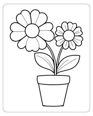 Çocuklar için çiçek saksı boyama sayfası. Kolay yazdırma için basit tasarım.