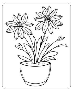 Boya kitapları için mükemmel bir saksıda çiçek çizimi..