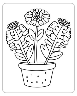 Renkli sayfalar veya baskılar için mükemmel bir saksıdaki güzel çiçek çizgisi..