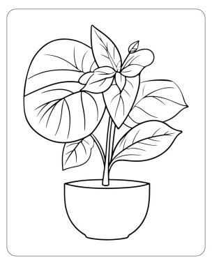 Detaylı yaprakları olan güzel bir saksı bitkisi içeren basılabilir boyama sayfası.