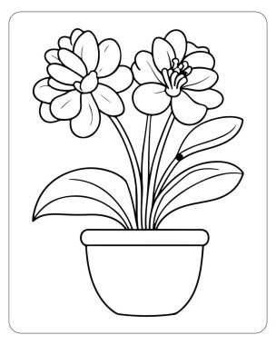 Renklendirme sayfaları için mükemmel bir saksıda çiçek çizimi.