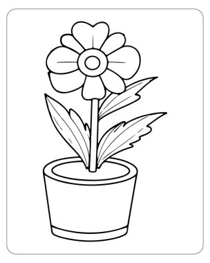 Kitap sayfalarını ve bahar temalarını boyamak için harika bir çiçek saksısı çizimi..