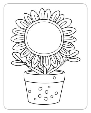 Sevimli ayçiçeği saksı bitkisi çizgisi boyama kitapları için mükemmel..