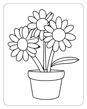 Çiçek saksısında papatya çizgisi boyama kitapları için mükemmel..
