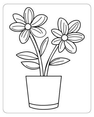 Sevimli saksı çiçekleri boyamaya hazır. Çocuk aktiviteleri için mükemmel..