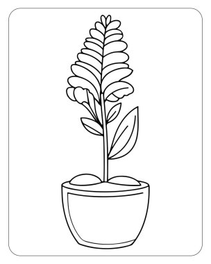 Renklendirme sayfaları veya tasarım elementleri için uygun bir saksıda basit bir bitki çizgisi sanatı.