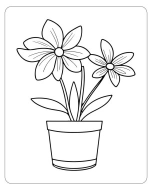 Boya kitapları için mükemmel bir saksıda çiçek çizimi..