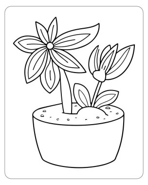 Şirin saksı çiçekleri boyama sayfası çocuklar için mükemmel. Basit çizgi sanat tasarımı.