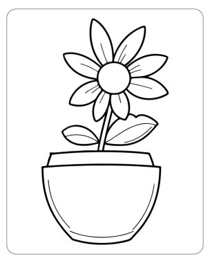 Çiçek saksı boyama sayfası çocuklar için mükemmel. Basit çizgi sanat tasarımı.