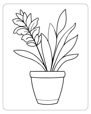 Boya kitapları için ideal saksıda çiçek açan bir bitkinin basit çizgisi..
