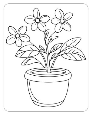 Üç çiçekli bir saksı bitkisinin sevimli çizimleri. Boyama kitapları için mükemmel..