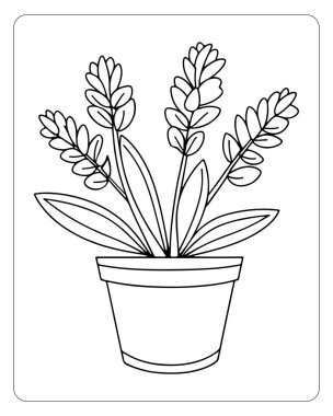 Basit çiçek saksı çizgisi resim yazdırılabilir sayfa tasarımı
