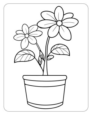 Şirin çiçek saksısı çocuklar için mükemmel boyama kitapları ve aktiviteleri.