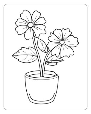 Şirin çiçek saksı boyama sayfası çocuklar için mükemmel. Rahatlamak için kolay çiçek tasarımı.