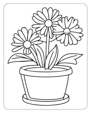 Şirin saksı papatya çiçekleri tasarımı boyama kitapları ve bahar tasarımları için mükemmel..