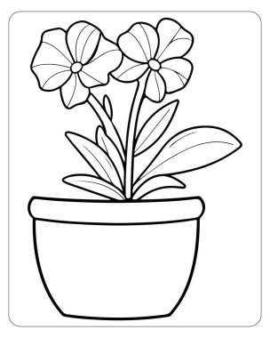 Basit bir çiçek saksı çizgisi sanat boyama kitabı sayfası. Çocuklar için mükemmel..