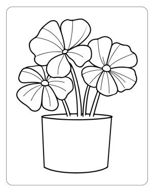 Şirin saksıda çiçek çizgisi basılabilir renkli çarşaf. Çocuk aktiviteleri için ideal.