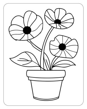 Sevimli saksı çiçeği çizgileri çocukları boyamak için mükemmel kitaplar ve eğitici malzemeler..