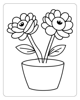 Sevimli, basit bir saksı çizimi çocuk boyama kitabı için harika.