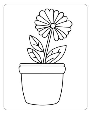 Çocuklar ve yetişkinler için harika saksı çiçeği boyama sayfası. Kolay satır sanatı.