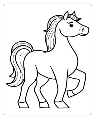 Çizgi filmdeki at, bacağını kaldırmış, siyah çizilmiş, renkli olmaya hazır..