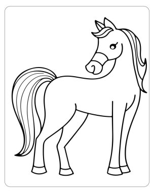 Bir atın siyah ve beyaz ana hatları. Renklendirme ve eğitim için mükemmel..