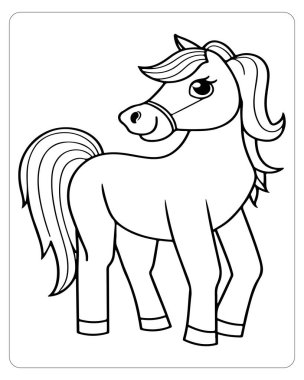 Uçan yeleli bir midillinin basit siyah beyaz çizgisi..