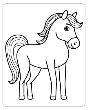 Cesur hatları olan şirin, çizgi film bir at çizimi, çocuk boyama aktiviteleri için mükemmel..