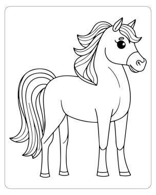 Kalın hatlı basit bir çizgi film at çizimi. Renklendirme ve eğitim faaliyetleri için mükemmel..