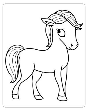 Basit bir siyah-beyaz çizgi çizimi. Çizgi film midillisi. Renklendirmek için mükemmel..