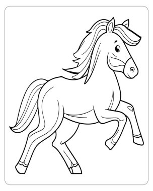 Çizgi film atının çizim sanatı çizimi, boyama sayfaları veya eğitim kaynakları için mükemmel..