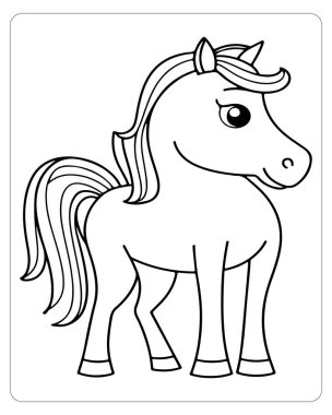 Basit, karikatür tarzı bir midilli tasviri. Yelesi, kuyruğu ve dostça ifadesi var. Renklendirmek için mükemmel..