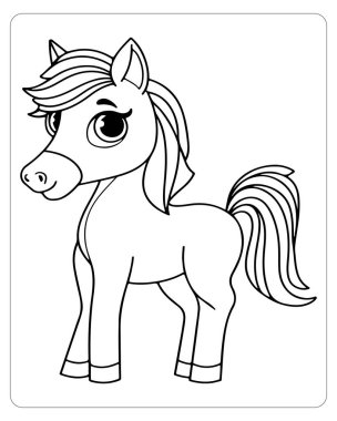 Basit siyah beyaz bir midilli karikatürü, boyama sayfası için mükemmel..