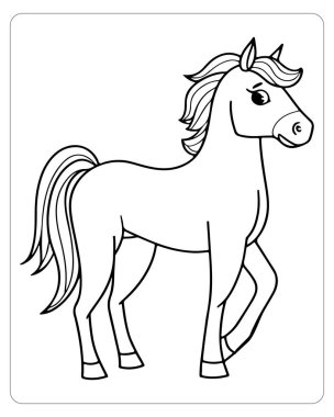 Çizgi film atının siyah beyaz çizimi. Renklendirmek için mükemmel..