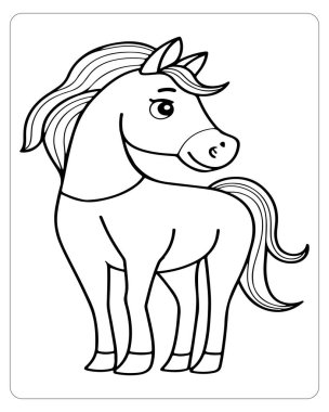 Renkli ve eğitici kullanım için özetlenmiş yelesi ve kuyruğu olan şirin bir çizgi film atı..