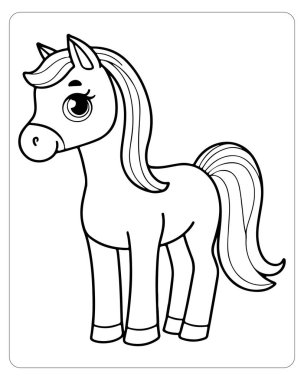 Basit bir siyah beyaz midilli çizimi, boyama kitabı sayfası için mükemmel..