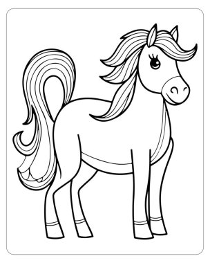 Basit bir siyah beyaz çizgi film atı. Kalın bir hatları var. Renklendirmek için mükemmel..