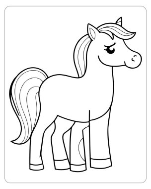 Basit bir siyah-beyaz çizgi çizimi. Çizgi film midillisi. Renklendirmek için mükemmel..