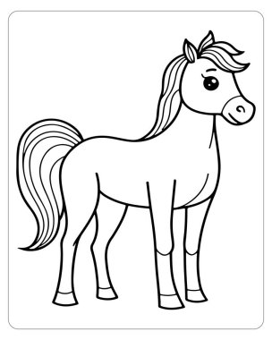 Basit bir çizgi film atı, dalgalı yelesi ve kuyruğu var. Renklendirmek için mükemmel..