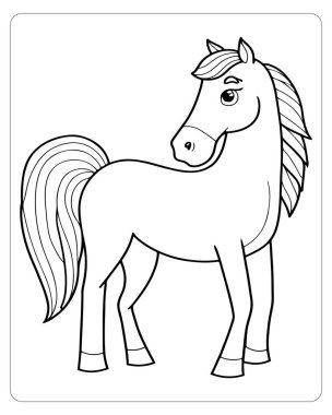 Basit bir çizgi film karakteri, dalgalı yelesi ve kuyruğu var, boyamaya hazır..