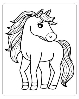 Uçan yeleli bir atın basit siyah beyaz çizimi..