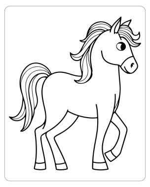 Yelesi ve kuyruğu olan bir çizgi film atı. Renkler için siyah çizilmiş..