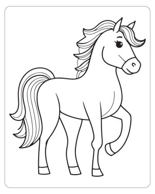 Uçan yelesi ve kuyruğu olan basit bir siyah beyaz çizgi film atı..