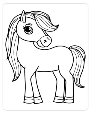 Basit bir siyah beyaz çizgi film midillisi çizimi, boyamaya ve çocuk kitaplarına uygun..